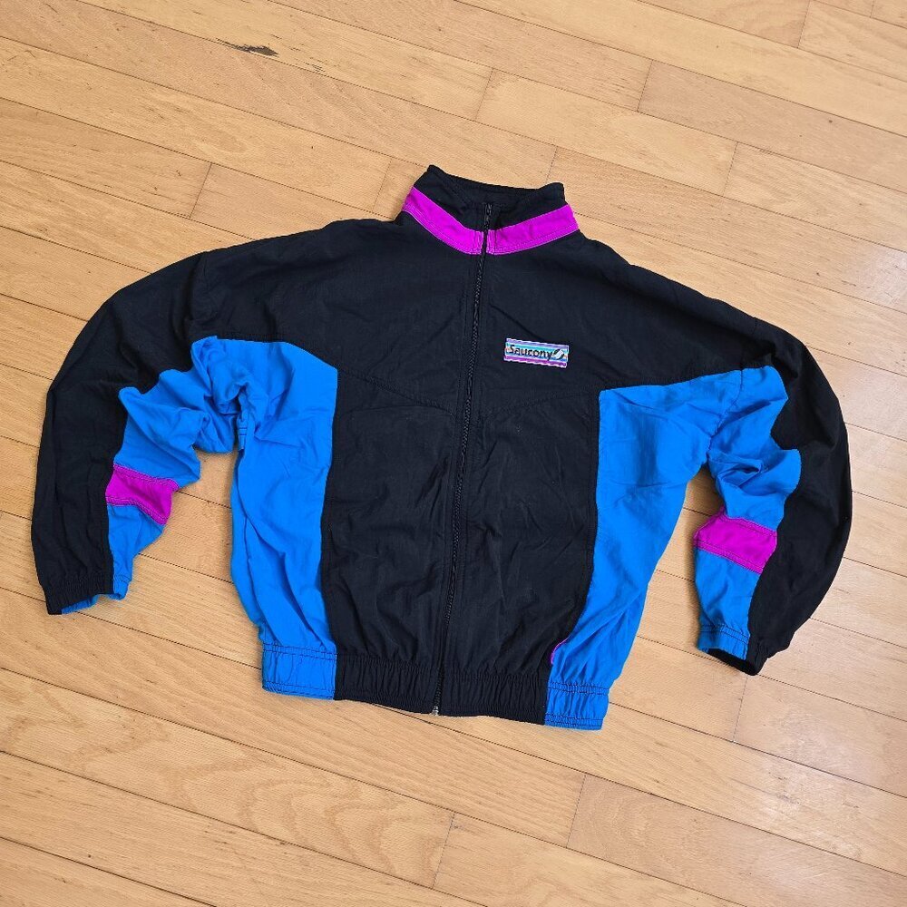 vintage Y2K | Saucony black purple color block sporty windbreaker jacket | WMS S